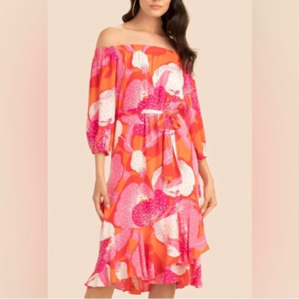 Trina Turk Marilla silk blend Off-Shoulder Midi Dress large